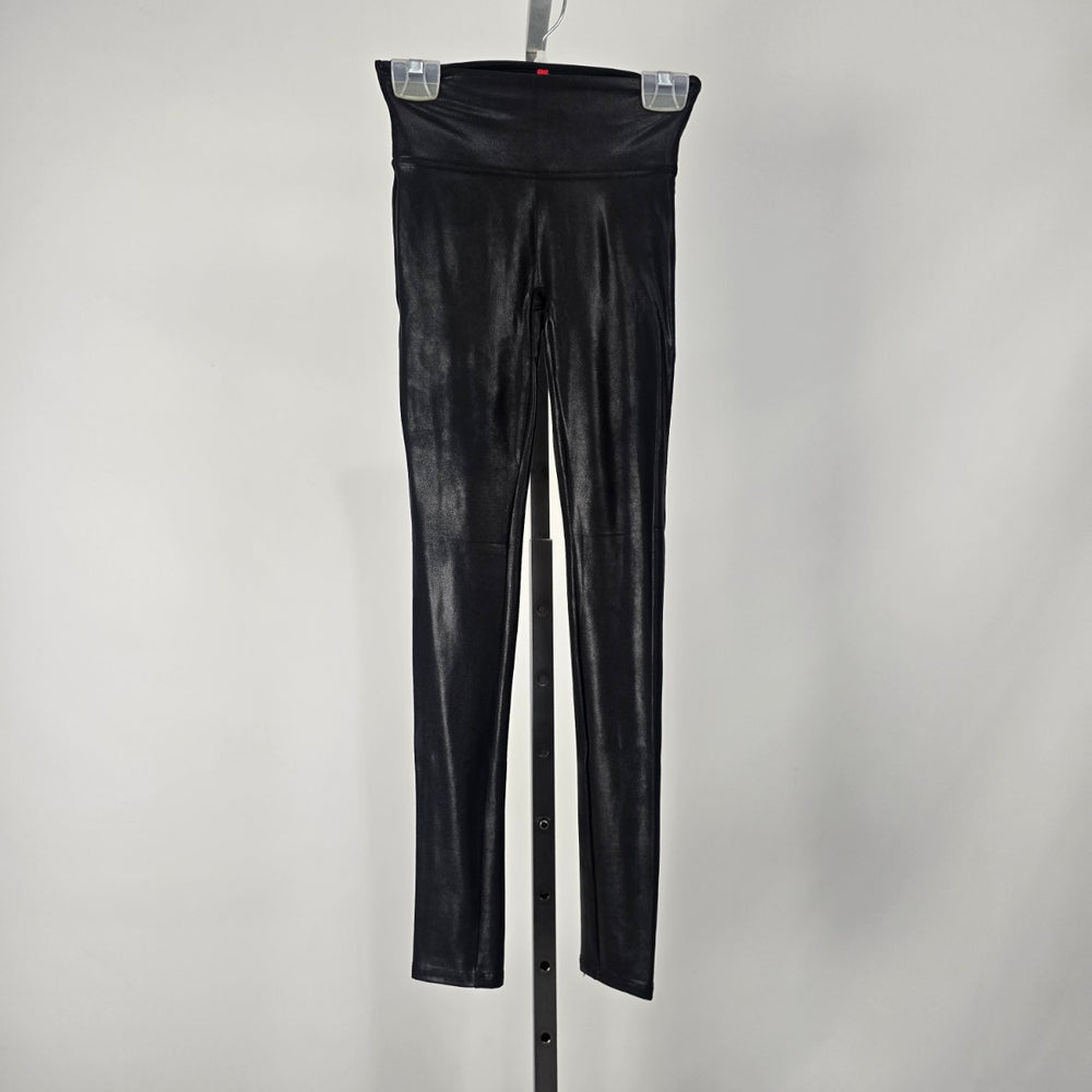 Spanx Women's Black Faux Leather High Rise Leggings Pull On Stretch XS Petite