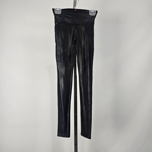 Spanx Women's Black Faux Leather High Rise Leggings Pull On Stretch XS Petite
