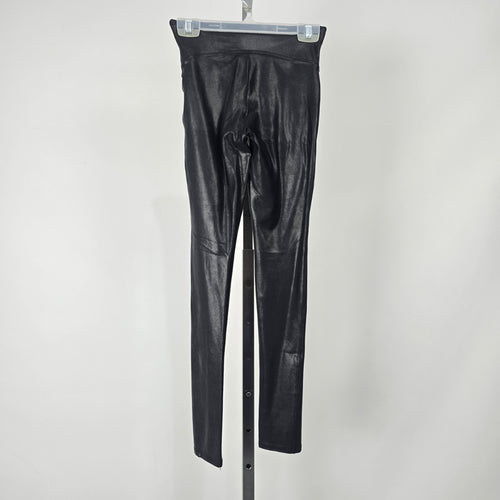 Spanx Women's Black Faux Leather High Rise Leggings Pull On Stretch XS Petite