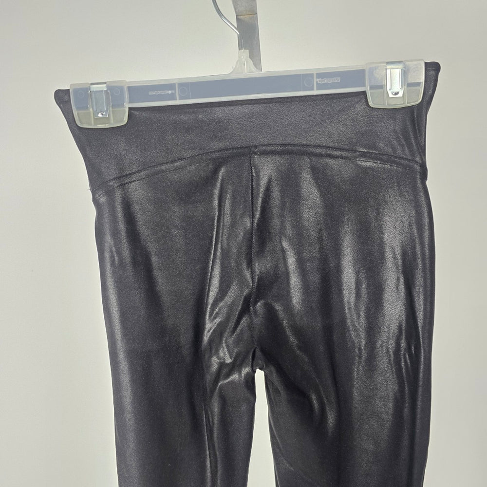 Spanx Women's Black Faux Leather High Rise Leggings Pull On Stretch XS Petite