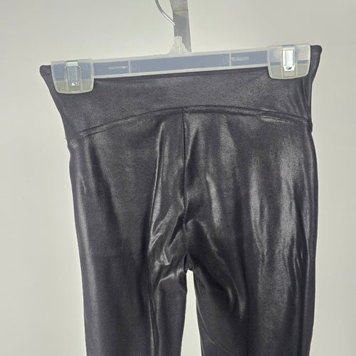Spanx Women's Black Faux Leather High Rise Leggings Pull On Stretch XS Petite