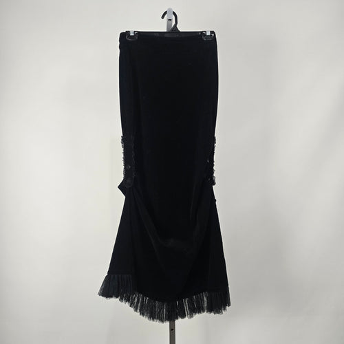 Lip Service Women's Black Velvet Gothic Mermaid Maxi Skirt Lace Trim Buckle Detail XS