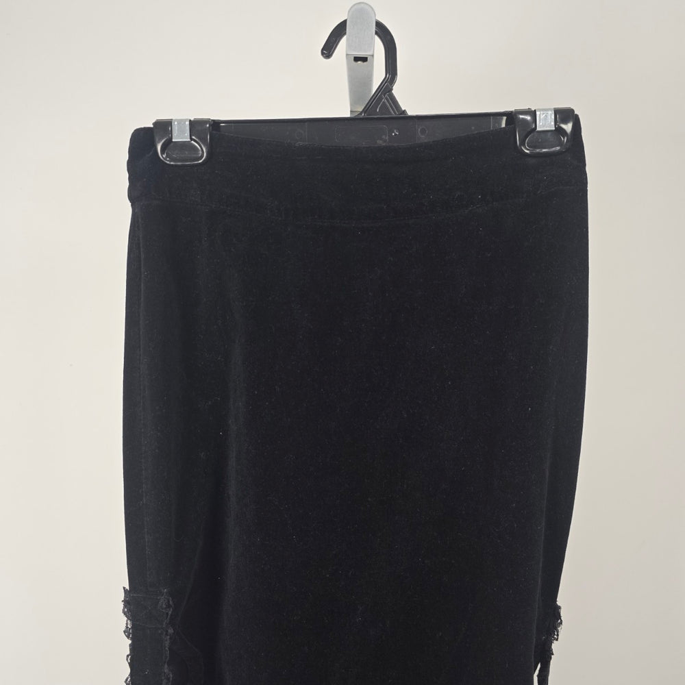 Lip Service Women's Black Velvet Gothic Mermaid Maxi Skirt Lace Trim Buckle Detail XS