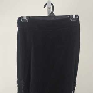 Lip Service Women's Black Velvet Gothic Mermaid Maxi Skirt Lace Trim Buckle Detail XS