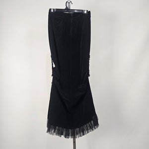 Lip Service Women's Black Velvet Gothic Mermaid Maxi Skirt Lace Trim Buckle Detail XS