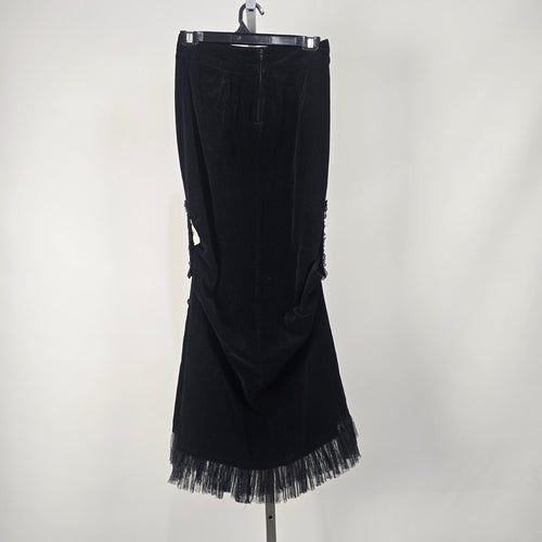 Lip Service Women's Black Velvet Gothic Mermaid Maxi Skirt Lace Trim Buckle Detail XS