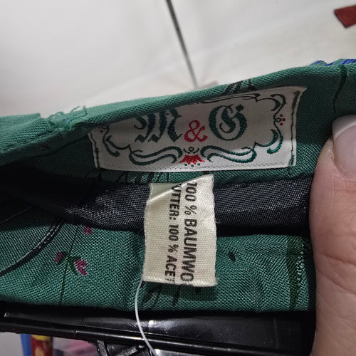 Vintage Made in Germany M&G Green Floral Pleated Cotton Midi Skirt Size S