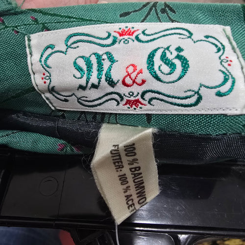 Vintage Made in Germany M&G Green Floral Pleated Cotton Midi Skirt Size S