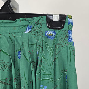 Vintage Made in Germany M&G Green Floral Pleated Cotton Midi Skirt Size S