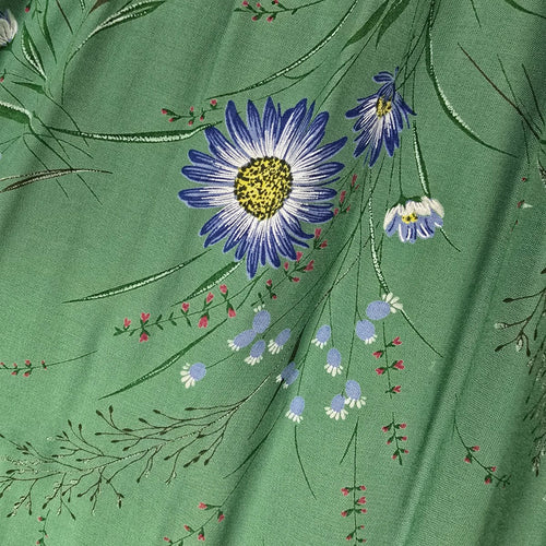 Vintage Made in Germany M&G Green Floral Pleated Cotton Midi Skirt Size S