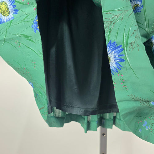 Vintage Made in Germany M&G Green Floral Pleated Cotton Midi Skirt Size S