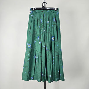 Vintage Made in Germany M&G Green Floral Pleated Cotton Midi Skirt Size S
