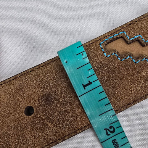 Justin Brown Suede Leather Western Belt Silver Navajo Buckle Turquoise Accent Size 36