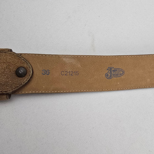 Justin Brown Suede Leather Western Belt Silver Navajo Buckle Turquoise Accent Size 36