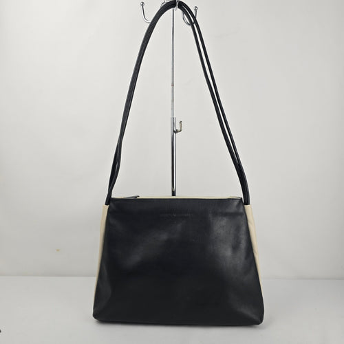 Derek Alexander Black Leather Shoulder Bag Zip Top Multi Pocket Purse