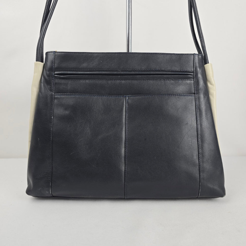 Derek Alexander Black Leather Shoulder Bag Zip Top Multi Pocket Purse