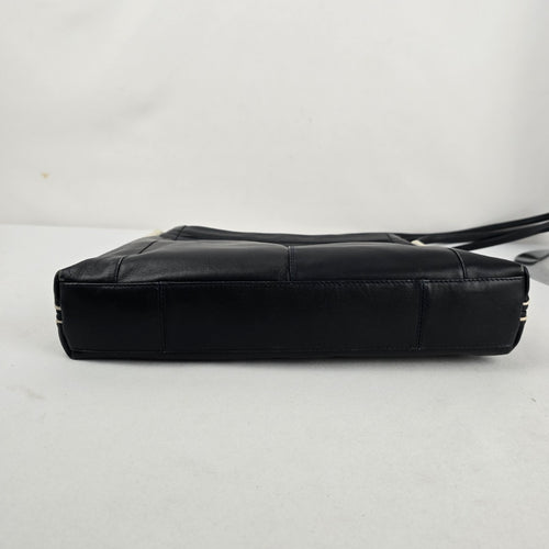 Derek Alexander Black Leather Shoulder Bag Zip Top Multi Pocket Purse