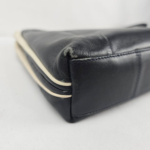 Derek Alexander Black Leather Shoulder Bag Zip Top Multi Pocket Purse