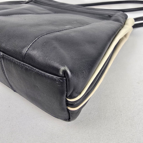 Derek Alexander Black Leather Shoulder Bag Zip Top Multi Pocket Purse
