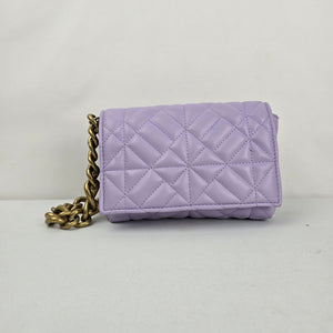 Zara Lilac Quilted Shoulder Bag Gold Chain Strap Flap Purse