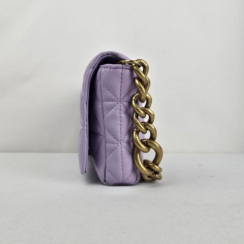 Zara Lilac Quilted Shoulder Bag Gold Chain Strap Flap Purse