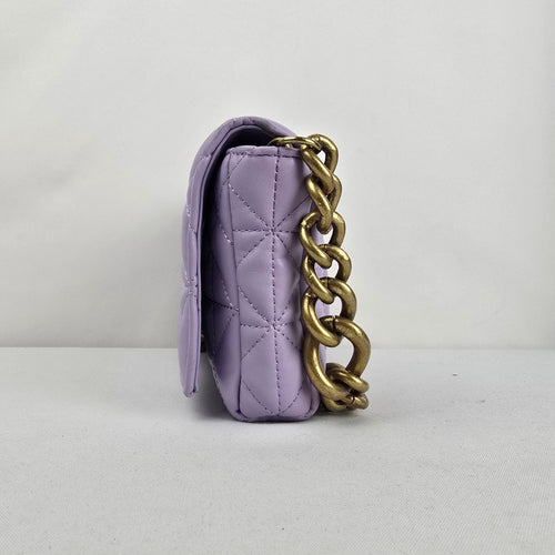 Zara Lilac Quilted Shoulder Bag Gold Chain Strap Flap Purse