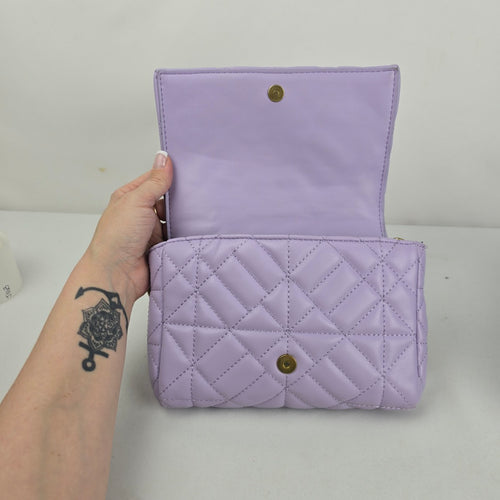 Zara Lilac Quilted Shoulder Bag Gold Chain Strap Flap Purse