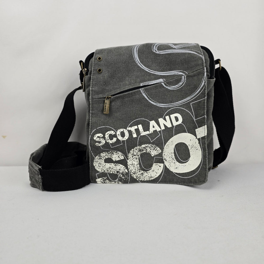 Robin Ruth Scotland Grey Canvas Messenger Crossbody Bag Graphic Print Adjustable Strap