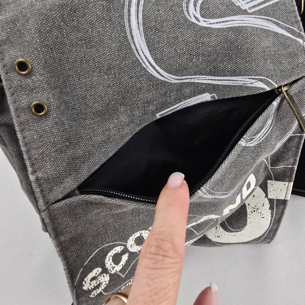 Robin Ruth Scotland Grey Canvas Messenger Crossbody Bag Graphic Print Adjustable Strap