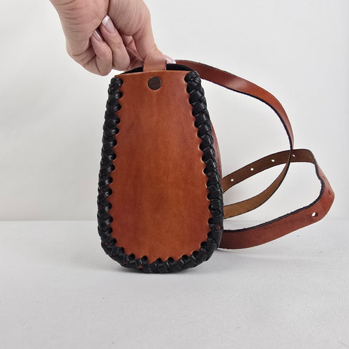 Vintage Handmade Mexican Tooled Leather Floral Shoulder Bag Brown