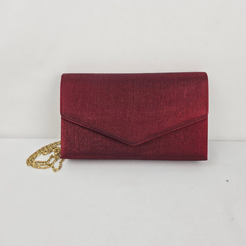 Carvela Burgundy Satin Envelope Clutch Evening Bag Gold Chain