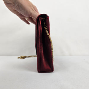 Carvela Burgundy Satin Envelope Clutch Evening Bag Gold Chain