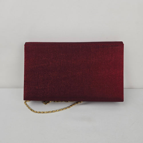Carvela Burgundy Satin Envelope Clutch Evening Bag Gold Chain
