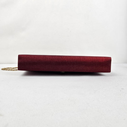 Carvela Burgundy Satin Envelope Clutch Evening Bag Gold Chain