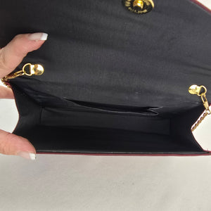 Carvela Burgundy Satin Envelope Clutch Evening Bag Gold Chain
