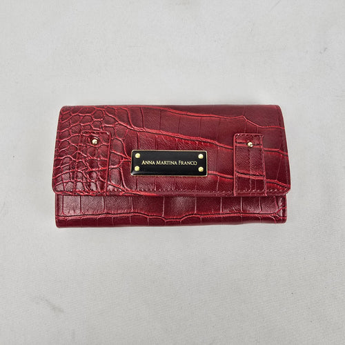 Anna Martina Franco Red Croc Embossed Clutch Wallet