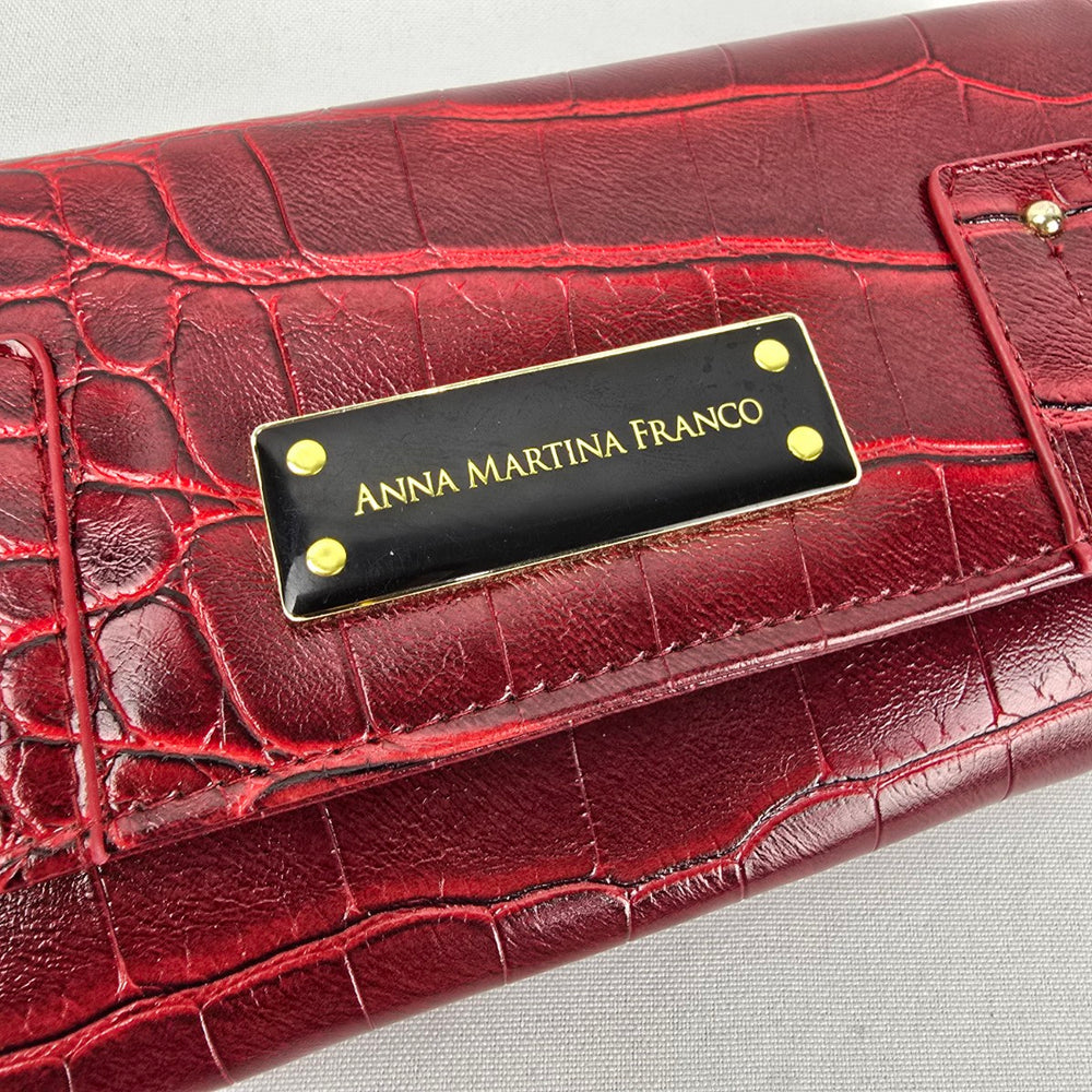 Anna Martina Franco Red Croc Embossed Clutch Wallet