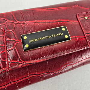 Anna Martina Franco Red Croc Embossed Clutch Wallet