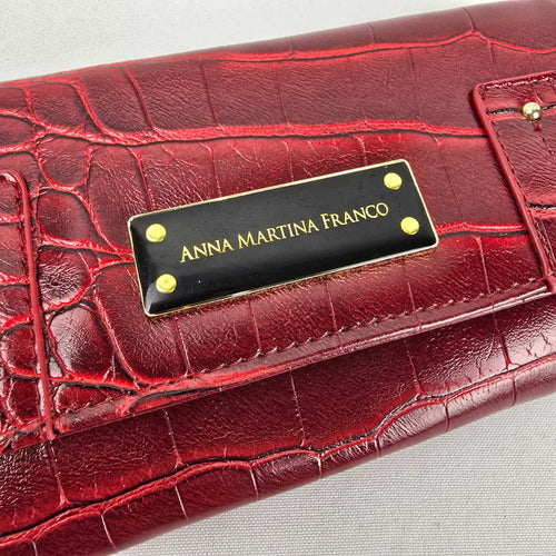 Anna Martina Franco Red Croc Embossed Clutch Wallet