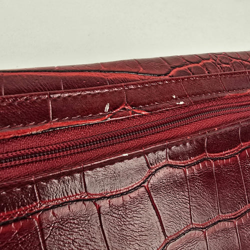 Anna Martina Franco Red Croc Embossed Clutch Wallet