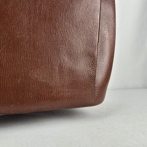 Vintage Brown Leather Laptop Briefcase Messenger Tote Bag Plaid Lining