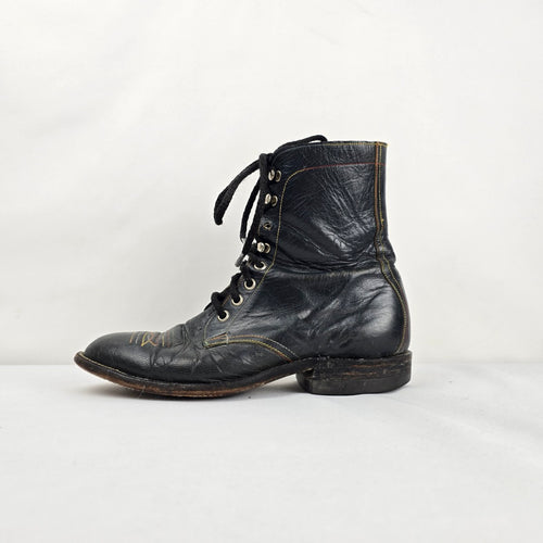 Vintage Hondo Boots Black Leather Lace Up Roper Western Boots Size 7