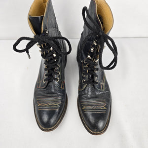 Vintage Hondo Boots Black Leather Lace Up Roper Western Boots Size 7