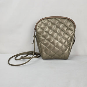 Vintage Metallic Champagne Quilted Crossbody Bag Clutch Zip Top Shoulder Purse