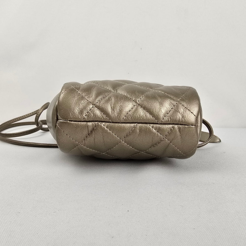 Vintage Metallic Champagne Quilted Crossbody Bag Clutch Zip Top Shoulder Purse
