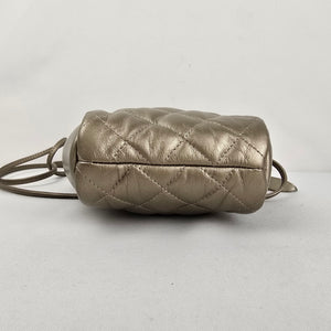 Vintage Metallic Champagne Quilted Crossbody Bag Clutch Zip Top Shoulder Purse