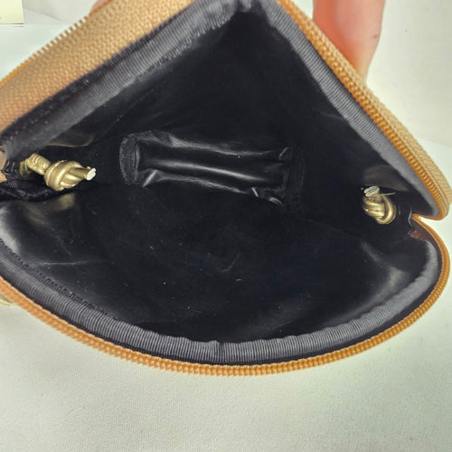 Vintage Metallic Champagne Quilted Crossbody Bag Clutch Zip Top Shoulder Purse
