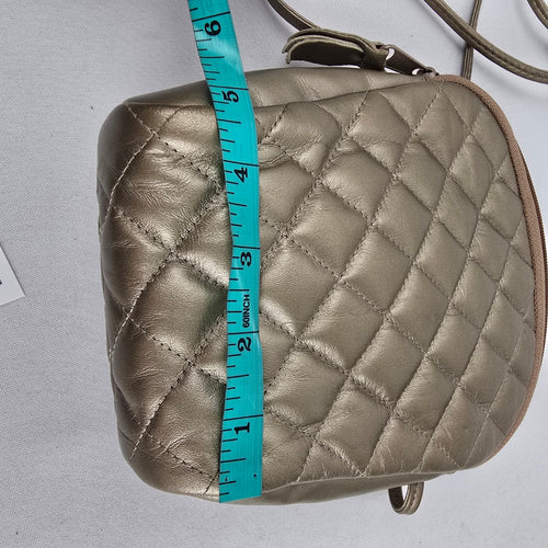 Vintage Metallic Champagne Quilted Crossbody Bag Clutch Zip Top Shoulder Purse