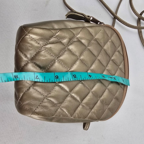 Vintage Metallic Champagne Quilted Crossbody Bag Clutch Zip Top Shoulder Purse