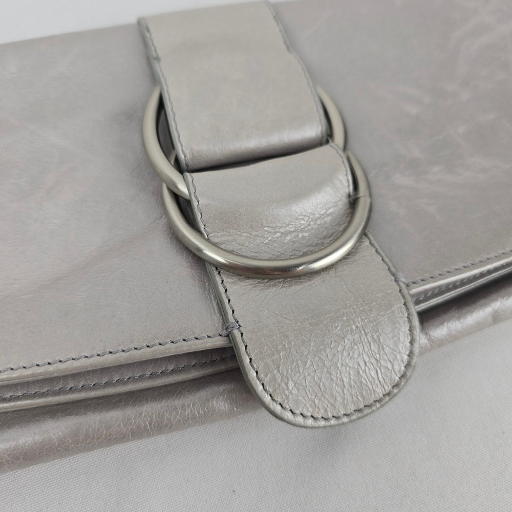 HOBO International Silver Leather Foldover Clutch Bag